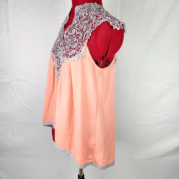 Esley Brand Peach & Gray Embroidered Lace Sleeveless Blouse w/ Split Back - S - Picture 7 of 12